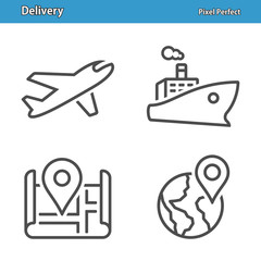 Delivery and Logistics Icons. Professional, pixel perfect icons depicting various delivery, logistics and transportation concepts. EPS 8 format.