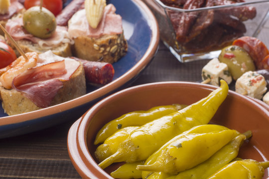 Pickled green peppers and tapas
