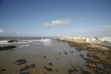 Battlements in the city of Essaouira , Morroco