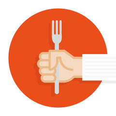 Hand holding fork. Cooking concept. Vector illustration, flat design
