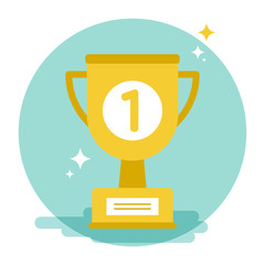 Golden cup award. Trophy icon. Vector illustration, flat design