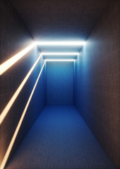 3d render, abstract urban background, illuminated empty corridor, interior, concrete walls, glowing...