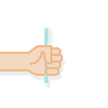 Hand holding toothbrush. Vector illustration, flat design