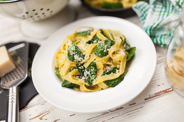Spinach tagliatelle pasta