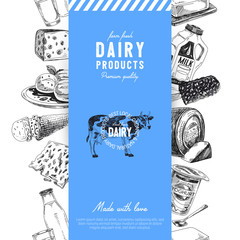 Beautiful vector hand drawn dairy products  Illustration.