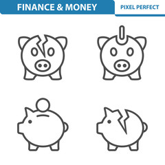 Finance And Money Icons. Professional, pixel perfect icons depicting various finance, money and currency concepts. EPS 8 format.