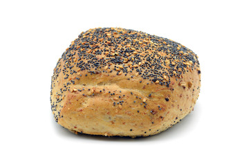 traditional german bread roll with poppy ses and sesame corns.