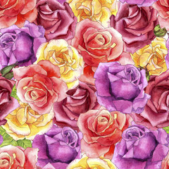 seamless pattern with watercolor drawing roses