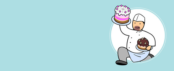 Cartoon Konditor mit Torte und Kuchen