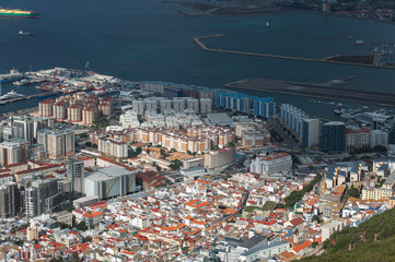 Fototapeta na wymiar Aerial view on city of Gibraltar from Upper Rock Natural Reserve. British overseas territory.