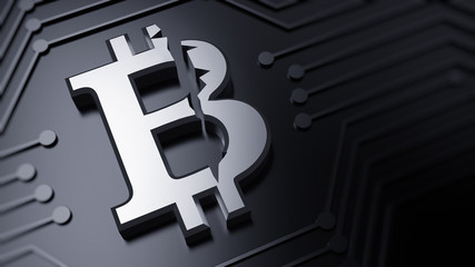 Bitcoin sign symbol electronic money mining 3d illustration