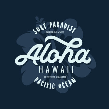 Aloha Hawaii Floral T-shirt Print. Vector Vintage Illustration.