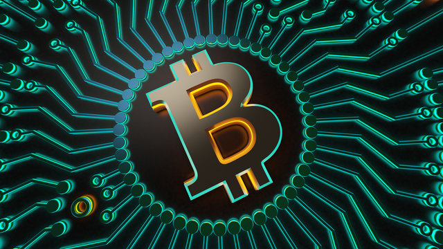 Bitcoin sign symbol electronic money mining 3d illustration