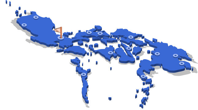 3d isometric view map of Philippines with blue surface and cities. Isolated, white background