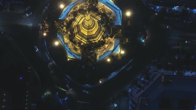 Sule Pagoda at night an Golden temple located in the heart of downtown Yangon, Myanmar