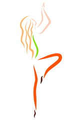 Elegant girl doing exercise or dancing, logo