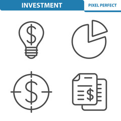 Investment Icons. Professional, pixel perfect icons depicting various investment, business and finance concepts. EPS 8 format.