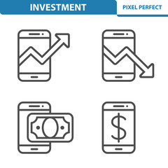 Investment Icons. Professional, pixel perfect icons depicting various investment, business and finance concepts. EPS 8 format.