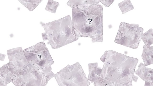 Ice Cubes falling down on white background (vertical, not loopable)