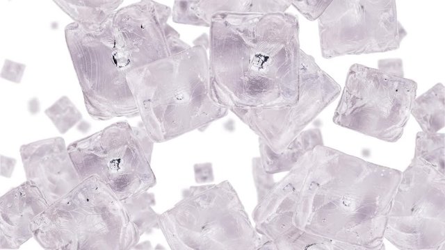 Ice Cubes falling down on white background (vertical, seamless loopable)