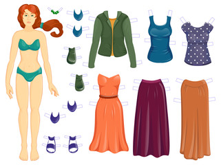 Dress up  paper dall - woman Autumn set of modern clothes