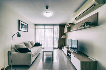 Living room of loft apartment -vintage filter