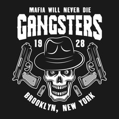 Mafia emblem with gangster skull in fedora hat