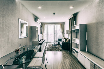 Fototapeta na wymiar Living room of loft apartment -vintage filter
