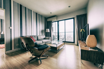 Living room of loft apartment -vintage filter