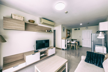 Living room of loft apartment -vintage filter