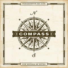 Vintage Compass Label. Editable EPS10 vector illustration in retro woodcut style with transparency.