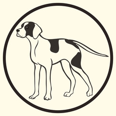 Fototapeta premium English pointer breed vector silhouette sign, symbol. Doggy sketch in minimal style icon flat. Dog outline logo. Simple emblem design for pet shop, zoo ads label design, animal food package element. 