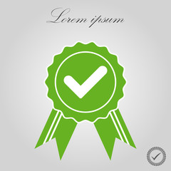 Green approved or certified medal icon in a flat design. Rosette icon. Award vector