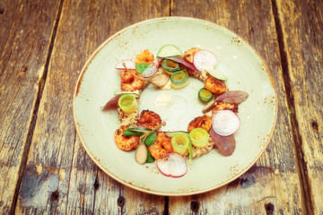 Appetizer with shrimps and quinoa, toned image