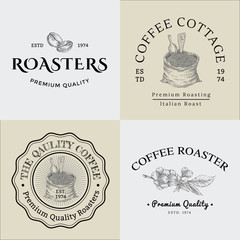 Set of Vector Vintage Coffee Logo and Illustration Drawing Engraving Icon 01