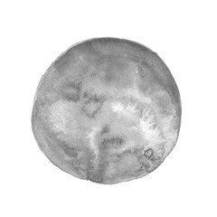 Abstract watercolor hand painted monochrome circle texture. Abstract artistic element isolated on white background.