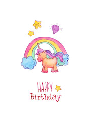 A cute baby unicorn with a rainbow and the inscription 