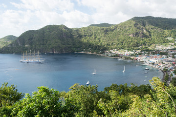 Fototapeta na wymiar Royal Clipper in St. Lucia – Panorama