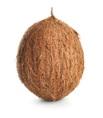Ripe whole coconut on white background