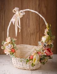 Fototapeta na wymiar Decor for celebrating Easter. Easter basket