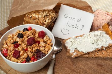 Breakfast and good luck message