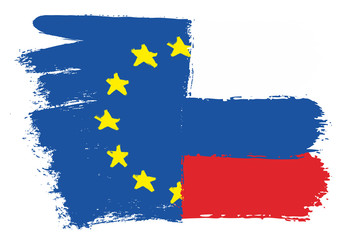 European Union Flag & Russia Flag Vector Hand Painted with Rounded Brush
