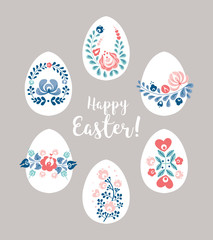 Easter eggs with floral decoration, vector illustration