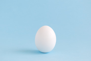 White egg isolated on pale blue background.