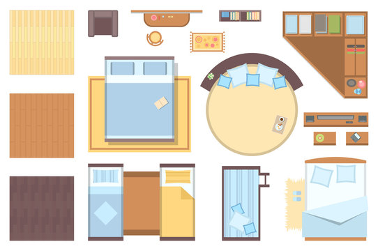Bedroom elements - set of modern vector objects