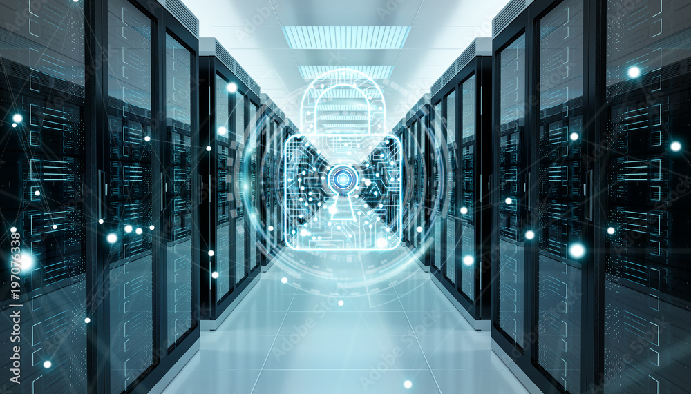 Leinwandbilder firewall activated on server room data center 3d rendering