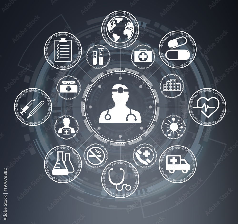 Aufkleber modern medical interface with icons 3d rendering