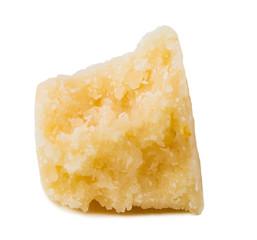 Parmesan cheese pieces isolated on white background. 