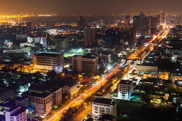 Fototapeta na wymiar Bangkok aerial skyline view at night in Thailand