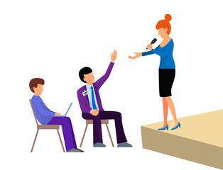 Business people vector groups presentation to investors conferense teamwork meeting characters interview illustration.